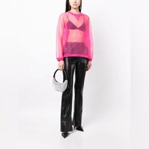 Cynthia Rowley Organza Sweatshirt Pullover in Sheer Pink Blouse Medium $225
